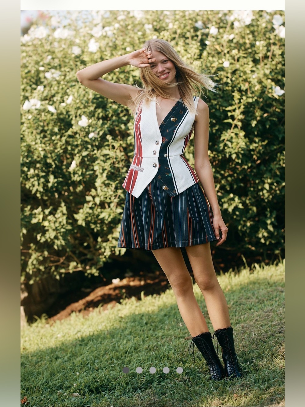 NWT Anthropologie Maeve Multi-Stripe Vest and Floral Trim dress XXS